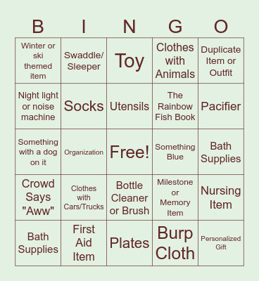 Baby Shower GIft Bingo Card