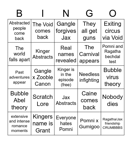 TADC EP 9 Bingo Card