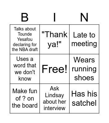 Dr P-isms Bingo Card