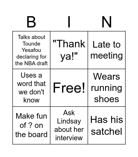 Dr P-isms Bingo Card