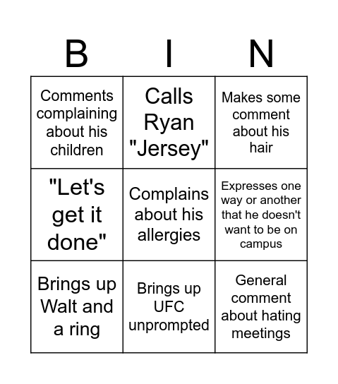 Mar-isms Bingo Card