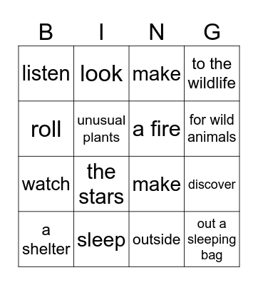 Outdoor verb phrases Bingo Card