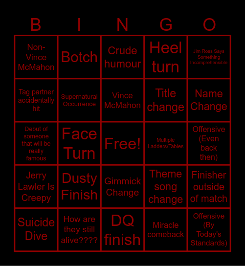 Attitude Era Bingo Card