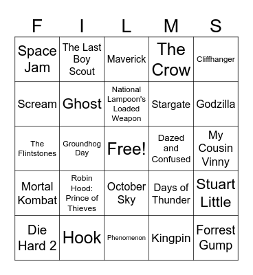 Movies_04112026_90s Bingo Card