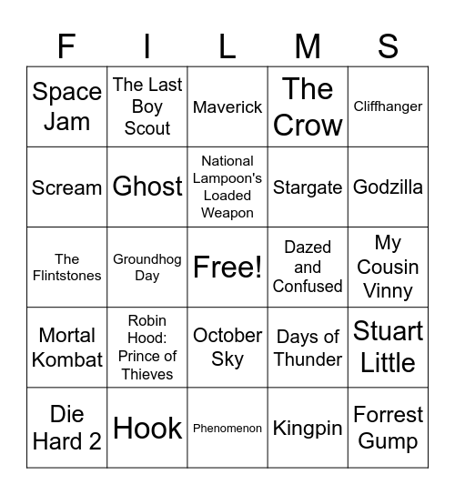 Movies_04112026_90s Bingo Card
