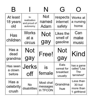 Normal Person Bingo Card