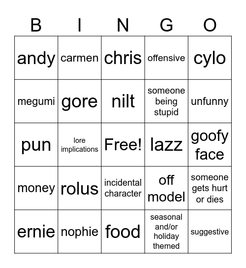 rolus in the outskirts comic bingo Card