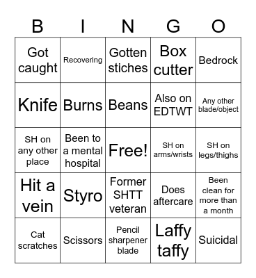 SHTWT Bingo Card