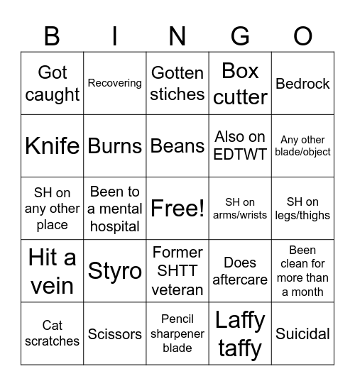 SHTWT Bingo Card