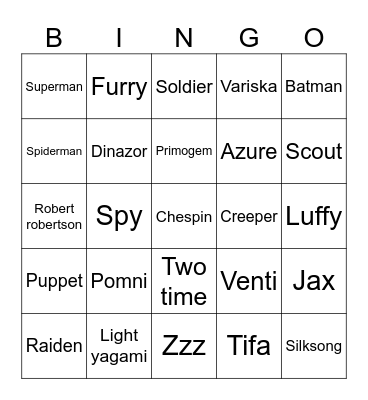 Cosplay Bingo Card