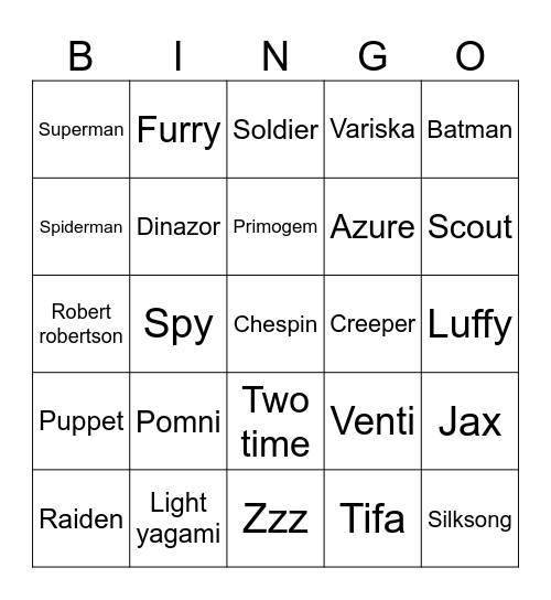 Cosplay Bingo Card
