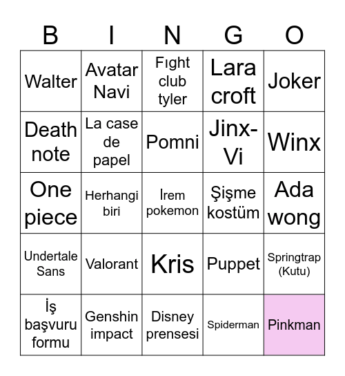 Cosplay bingooo Bingo Card