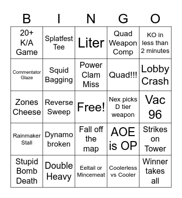 OCE Open Series Bingo Card