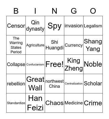 SS.6.W.4.9 Shi Huangdi  Bingo Card