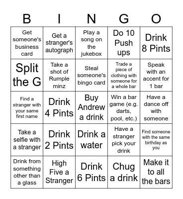 Bar Bingo Card