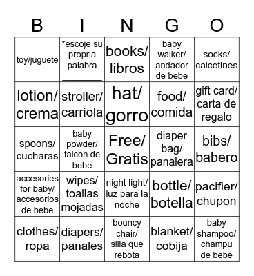Baby Girl Shower Bingo Card