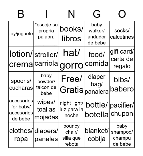 Baby Girl Shower Bingo Card