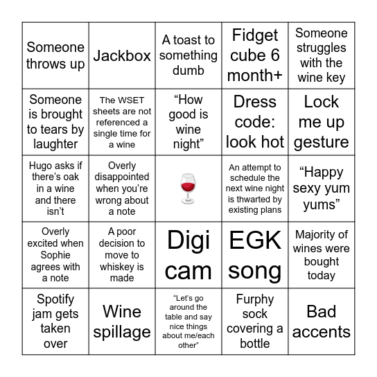 Wine Night Bingo Card