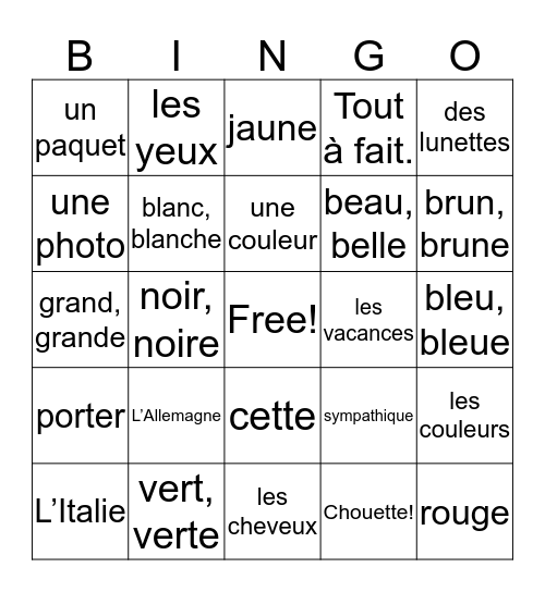 Contact 8 Bingo Card