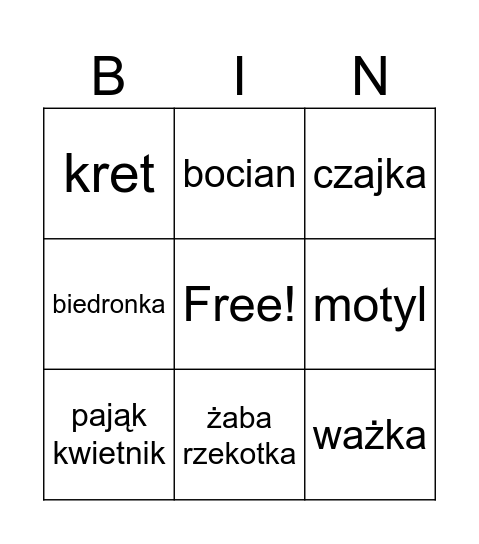 Na łące Bingo Card