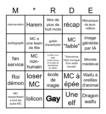 isekai bingo Card