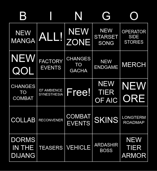 ENDFIELD 1.2 STREAM Bingo Card