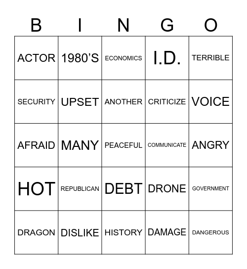 ASL Vocabulary (DM) Bingo Card