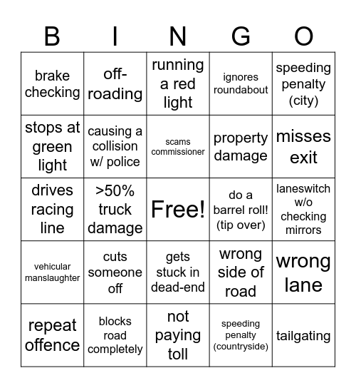 Laser ETS2 Bingo Card