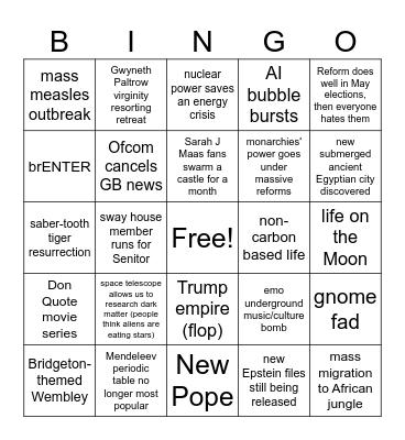 Holly's 2026 Bingo card Bingo Card