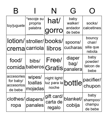 Baby Girl Shower Bingo Card