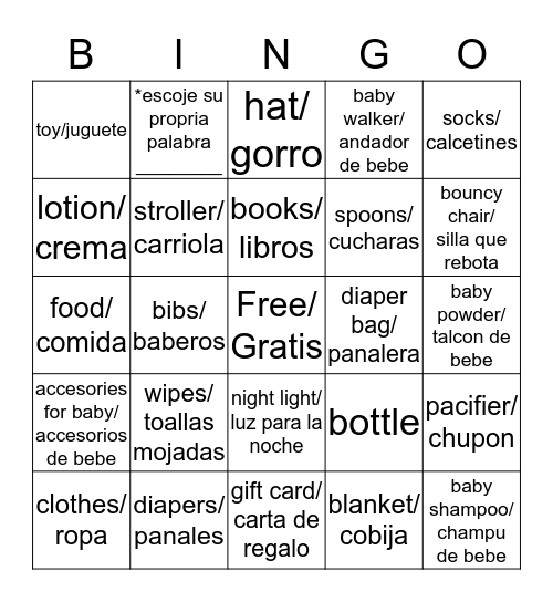 Baby Girl Shower Bingo Card