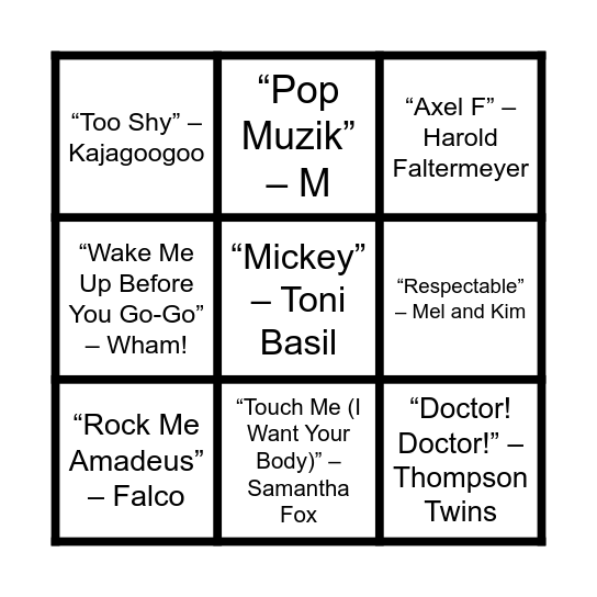 So Bad it's Good 80's (Fox) Bingo Card