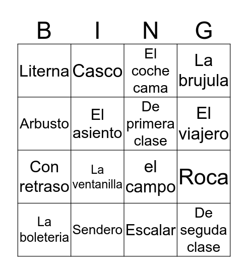 Espanol Bingo Card