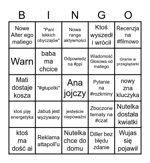 Miodzikowe bingo 11.04 Bingo Card