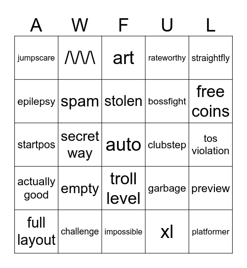 recent tab bingo Card