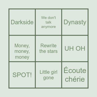 Muziekquiz Bingo Card