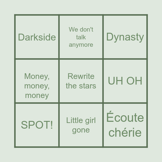 Muziekquiz Bingo Card