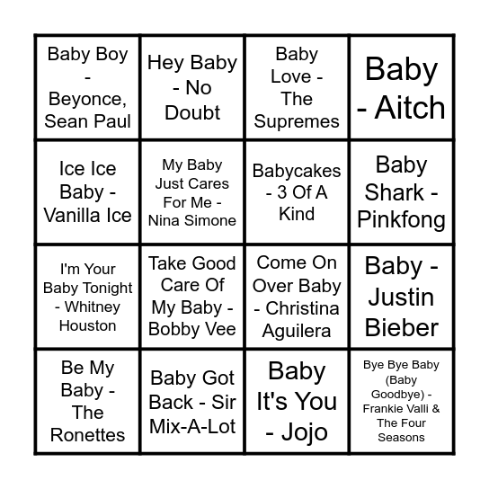 Baby Platts Baby Bingo! Bingo Card