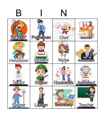 Jobs and Occupations Bingo Card