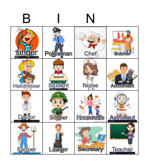 Jobs and Occupations Bingo Card