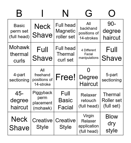 Master Barber Practical Bingo Card