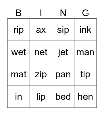 I love phonics Bingo Card