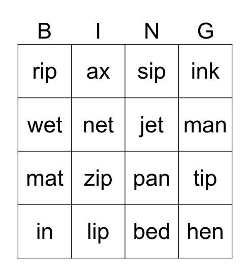 I love phonics Bingo Card