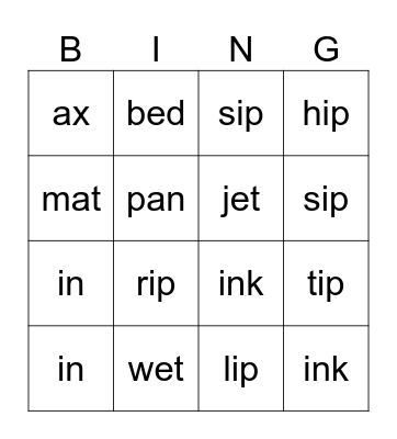 I love phonics Bingo Card