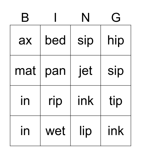 I love phonics Bingo Card
