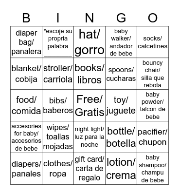 Baby Girl Shower Bingo Card
