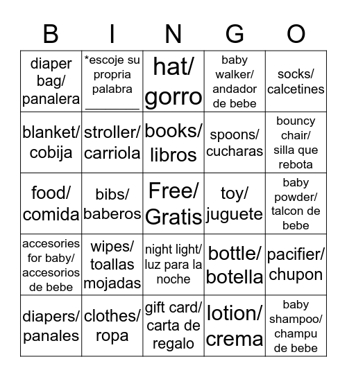 Baby Girl Shower Bingo Card