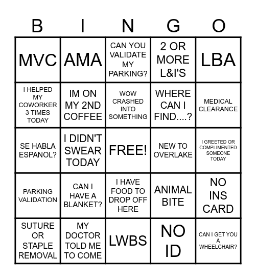 BELLEVUE ED BINGO Card