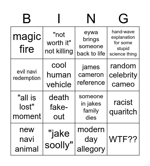 AVATAR 3 Bingo Card