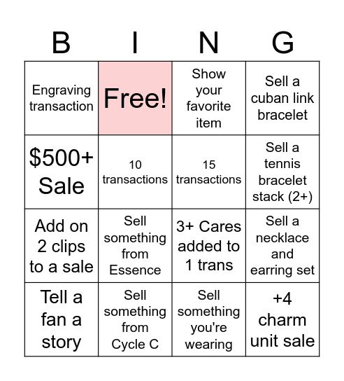 Pandora Bingo! Bingo Card